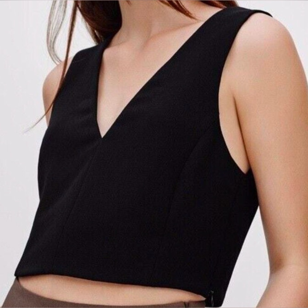 Aritzia Wilfred Black V-Neck Crop Top